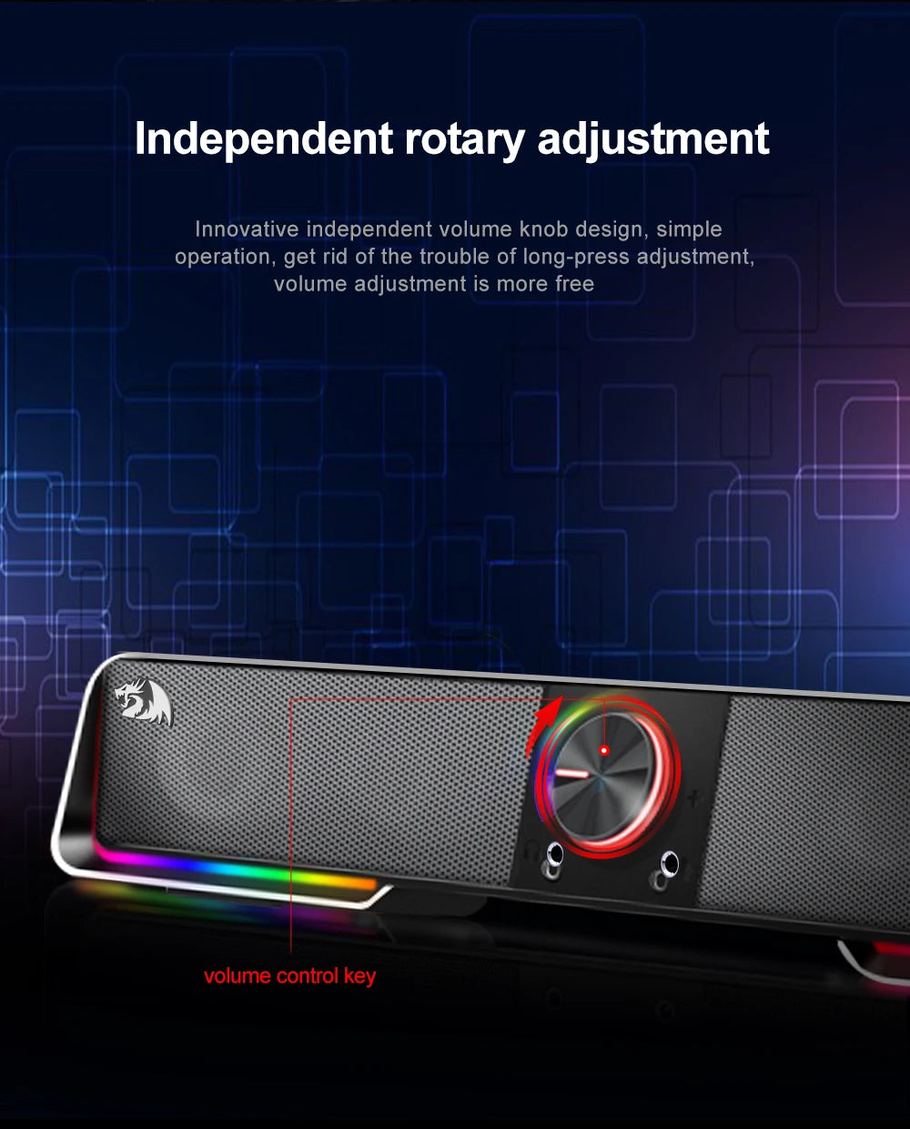 Redragon GS570 Darknets RGB Bluetooth Sound Bar – 2.0 Stereo PC Speakers with 3.5mm AUX, USB Powered, Dynamic RGB Lighting, Compact Desktop Soundbar for Gaming, Movies & Music