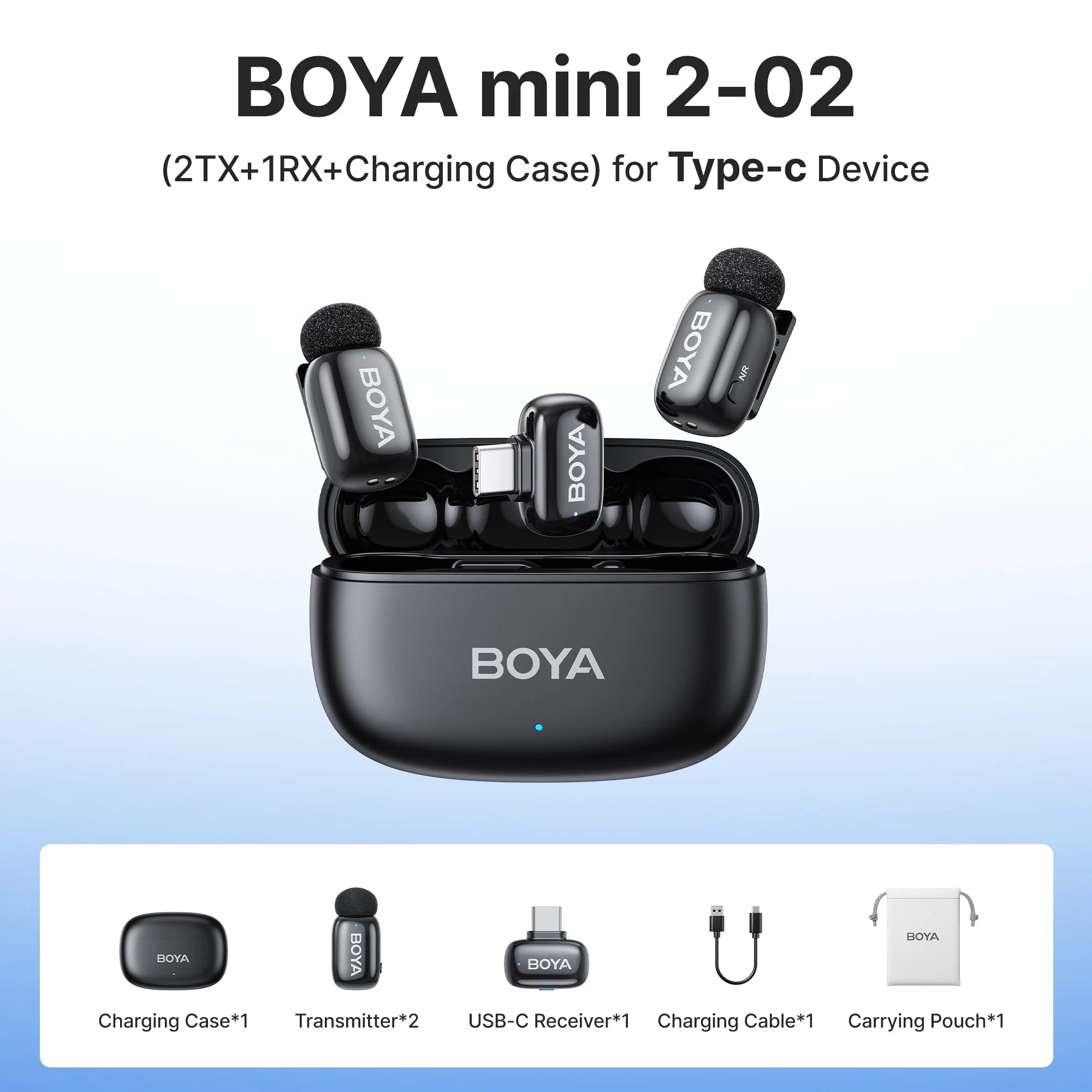 BOYA Mini 2 Wireless Lavalier Microphone – AI Noise Reduction for iPhone & Android