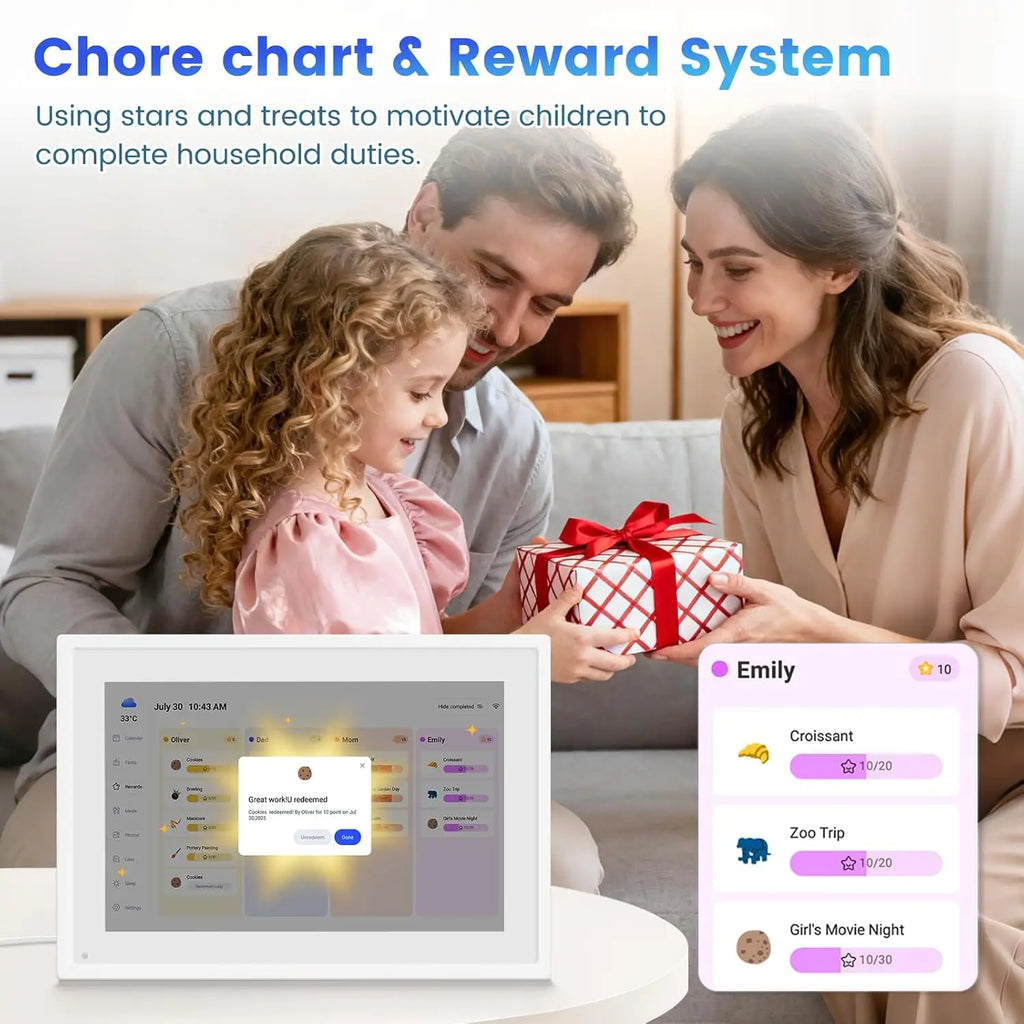 FotoFrame 10.1" Smart Digital Calendar & Photo Frame – Touchscreen Family Organiser with Voice & Auto-Rotate