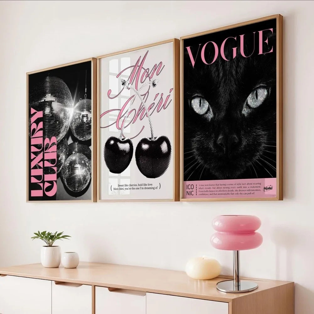 3pcs Frameless Leopard Print,Black and White Gallery Fashion Canvas Poster,Fashion Printing Decor,Office Aesthetics Girl Decor