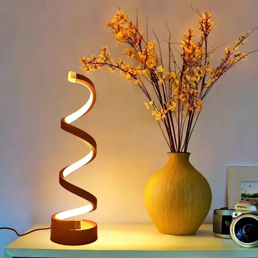 1pcs bedroom bedside lamp - 3-way dimmable touch light USB power supply, modern simple dimmable spiral bedside lamp