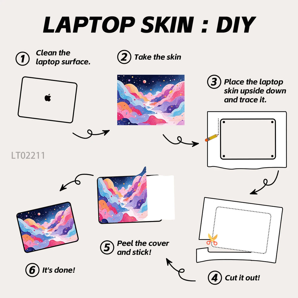 2pcs Creative Botanical Laptop Stickers Hand-Drawn Floral Line Art in Bright Colors, Waterproof Vinyl Decal for Notebook Covers