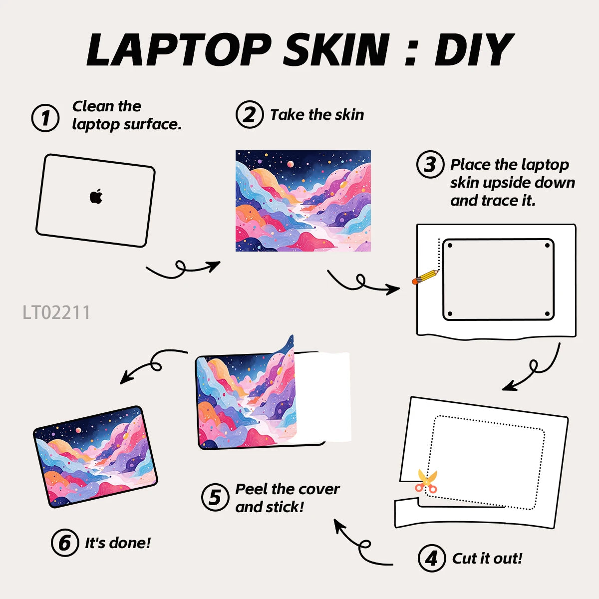 2pcs Creative Botanical Laptop Stickers Hand-Drawn Floral Line Art in Bright Colors, Waterproof Vinyl Decal for Notebook Covers