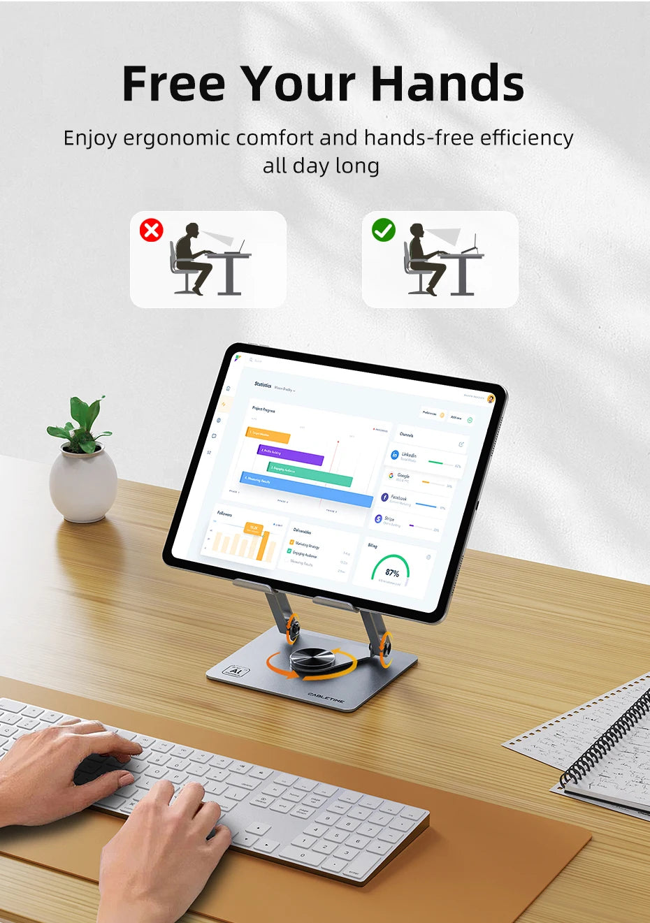 CABLETIME 360° Rotation Tablet Stand for iPad Adjustable Aluminum Foldable Desktop Stand Holder For Ipad Pro/Air/Mini Switch2 1