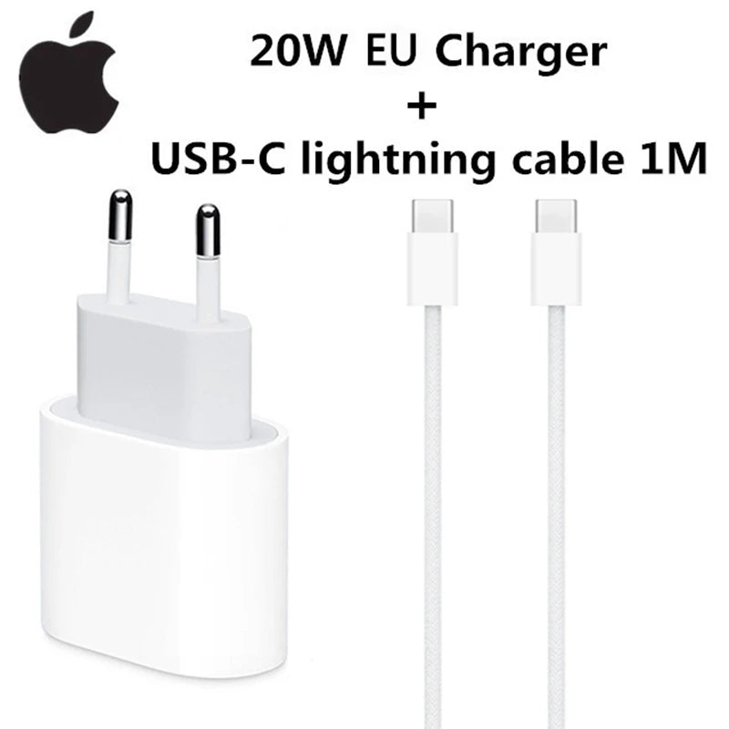 20W USB-C Fast Charger for iPhone 17, 16, 15, 14 – Includes Apple Cable
