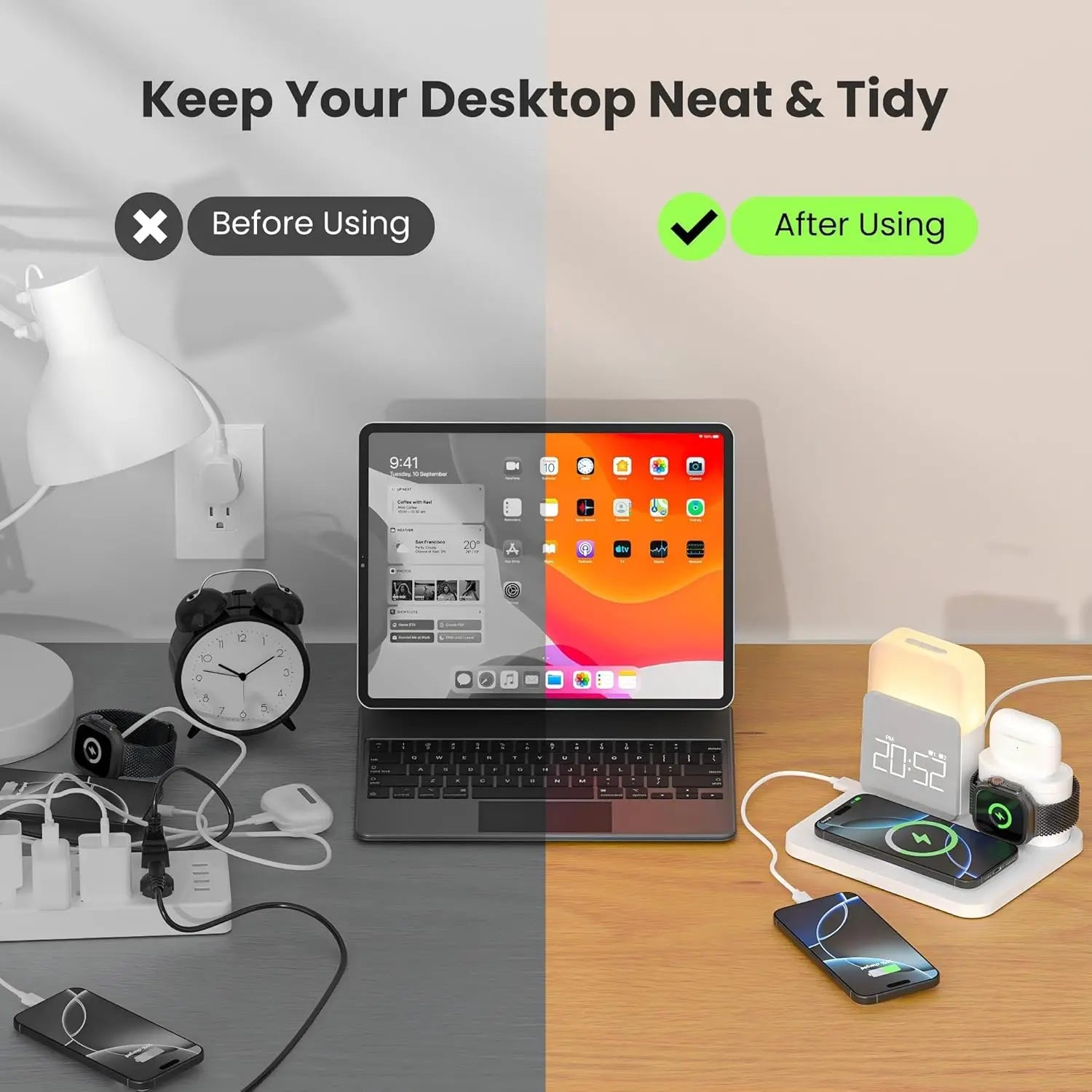 MagClock 7-in-1 MagSafe Alarm Clock – Wireless Charging for iPhone, Watch & AirPods