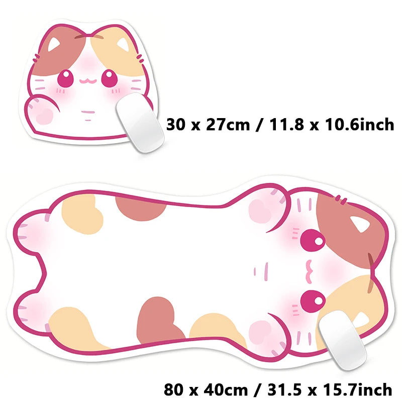 Kawaii Tortoiseshell Cat XXL Desk Mat – Pink & Black Cute Kitty Mouse Pad