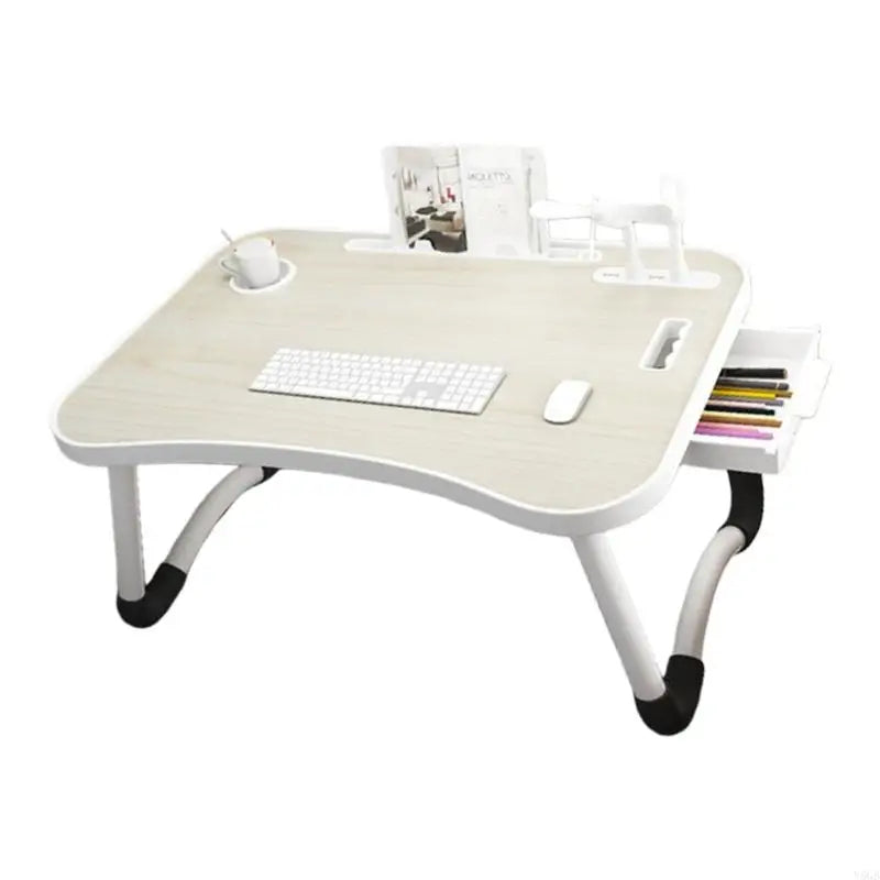 Foldable Computer Desk Featuring 4 USB Ports Mini Light Fan Cup Holder Side Drawer Card Slot Portable for Laptop Use on Bed Y5GB