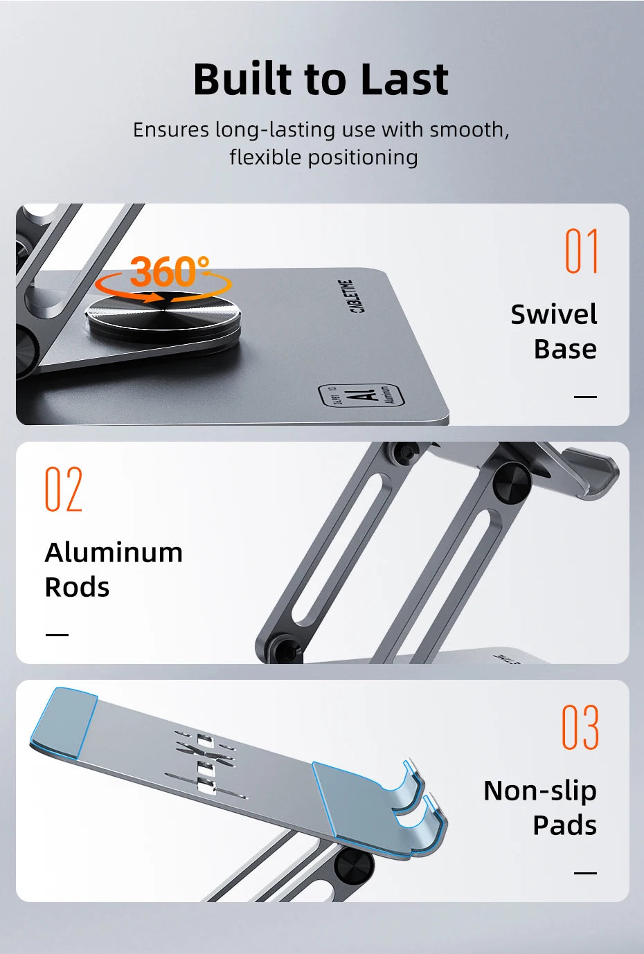 CABLETIME 360° Rotation Tablet Stand for iPad Adjustable Aluminum Foldable Desktop Stand Holder For Ipad Pro/Air/Mini Switch2 1