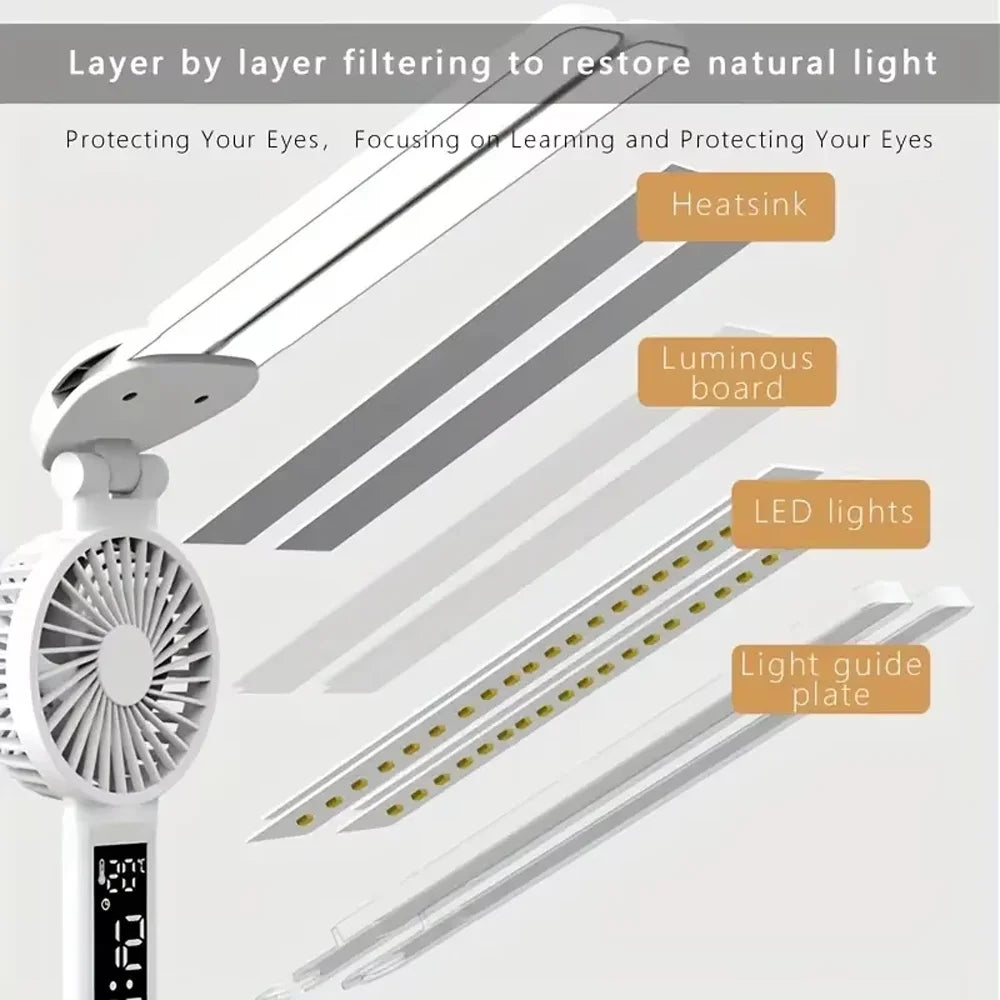 Double Headed Eye Protection Table Lamp LED Rechargeable Dimmable Desk Light Smart Display For Study Reading Bedside Night Light