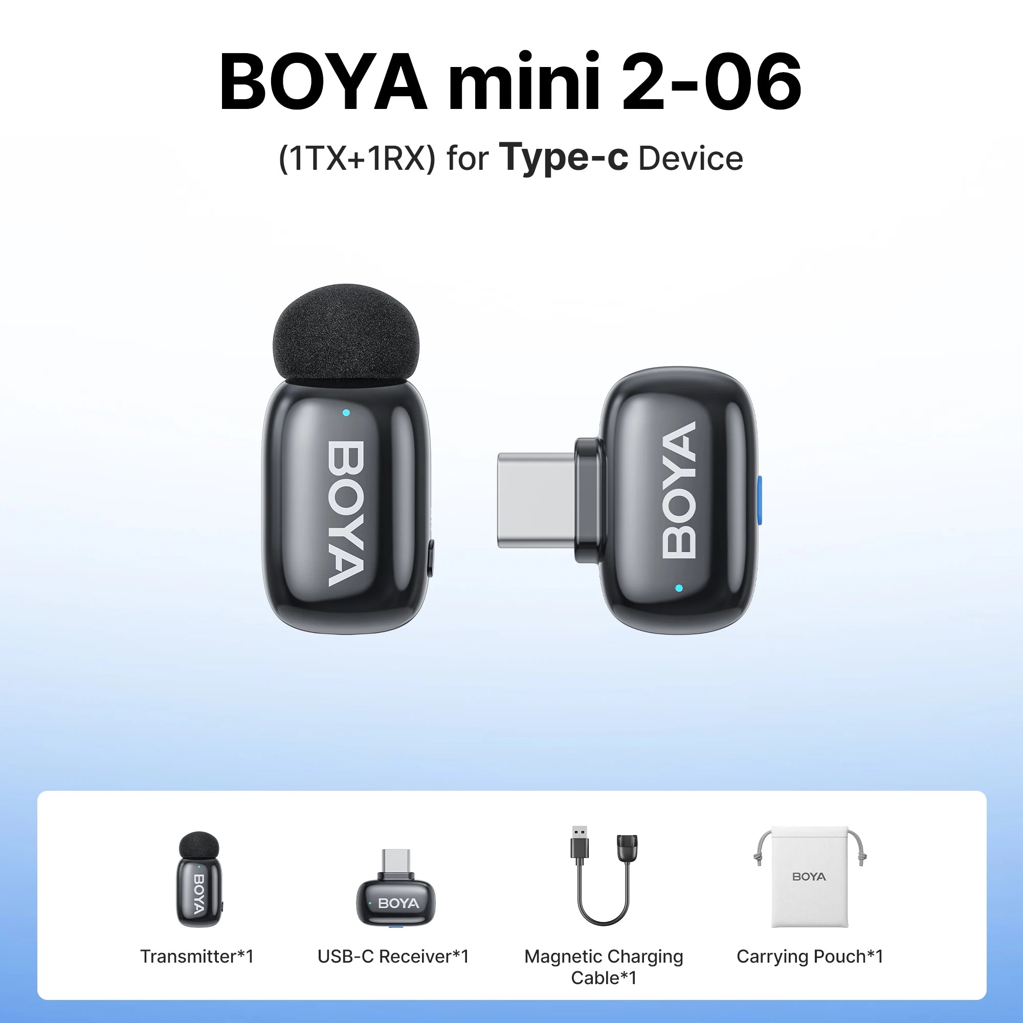 BOYA Mini 2 Wireless Lavalier Microphone – AI Noise Reduction for iPhone & Android