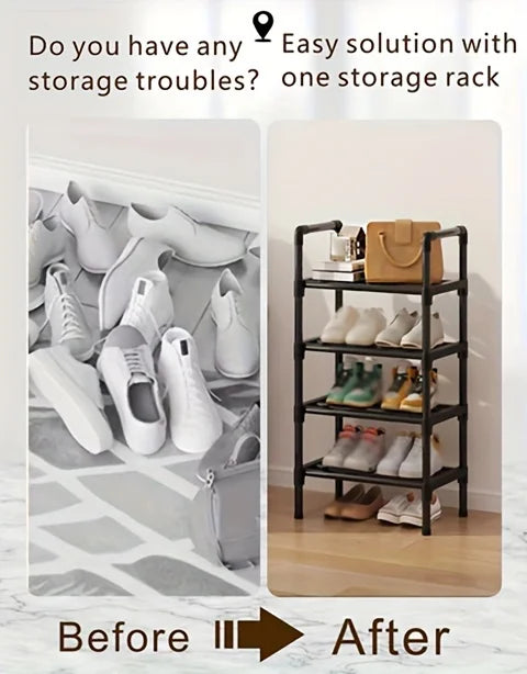 Multi-Tier Metal Shoe Rack Stackable Organizer Freestanding Black Space Saving Storage for Closet Bedroom Indoor Outdoor Use