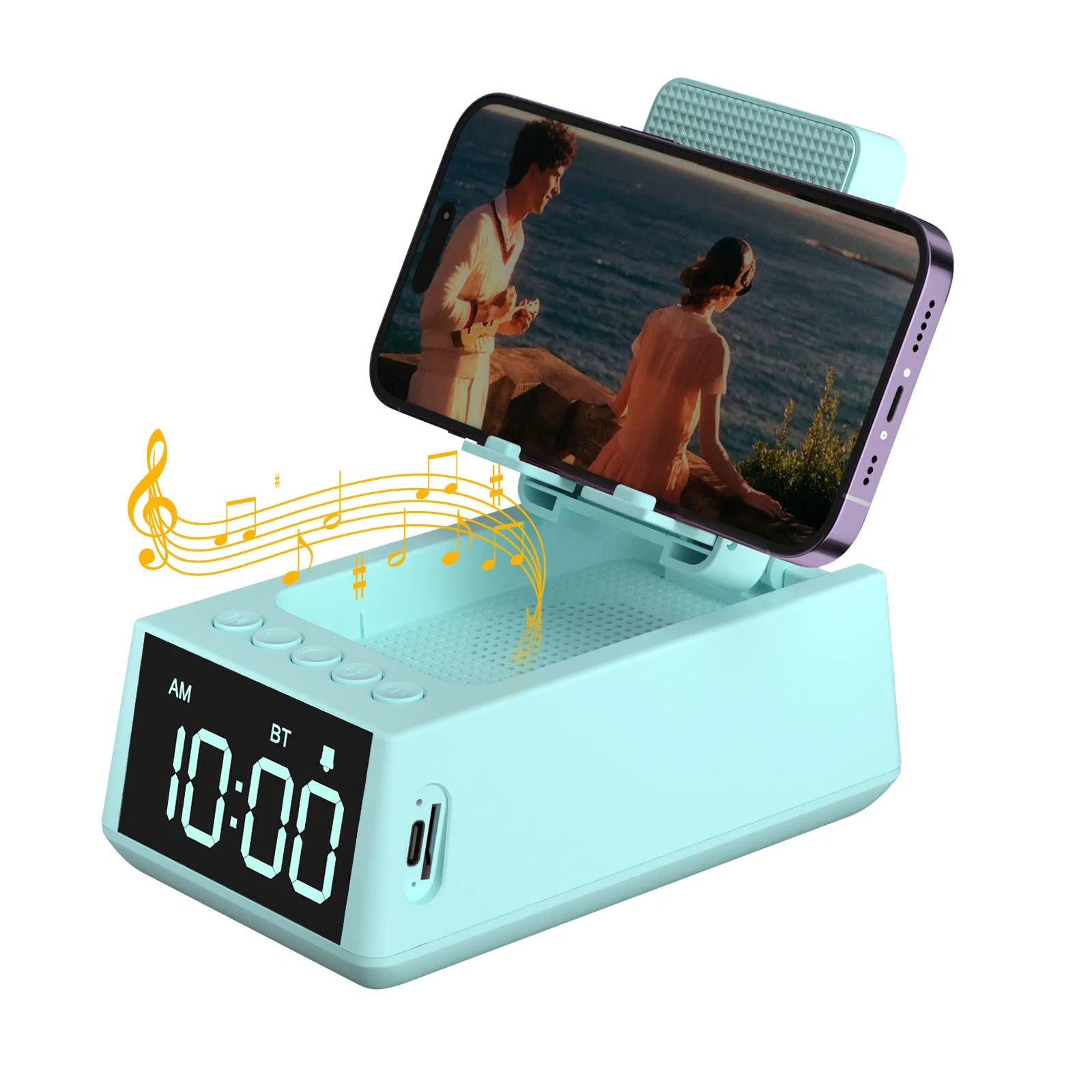 TimeTune Pro – Foldable Bluetooth Speaker with Alarm Clock & Phone Stand
