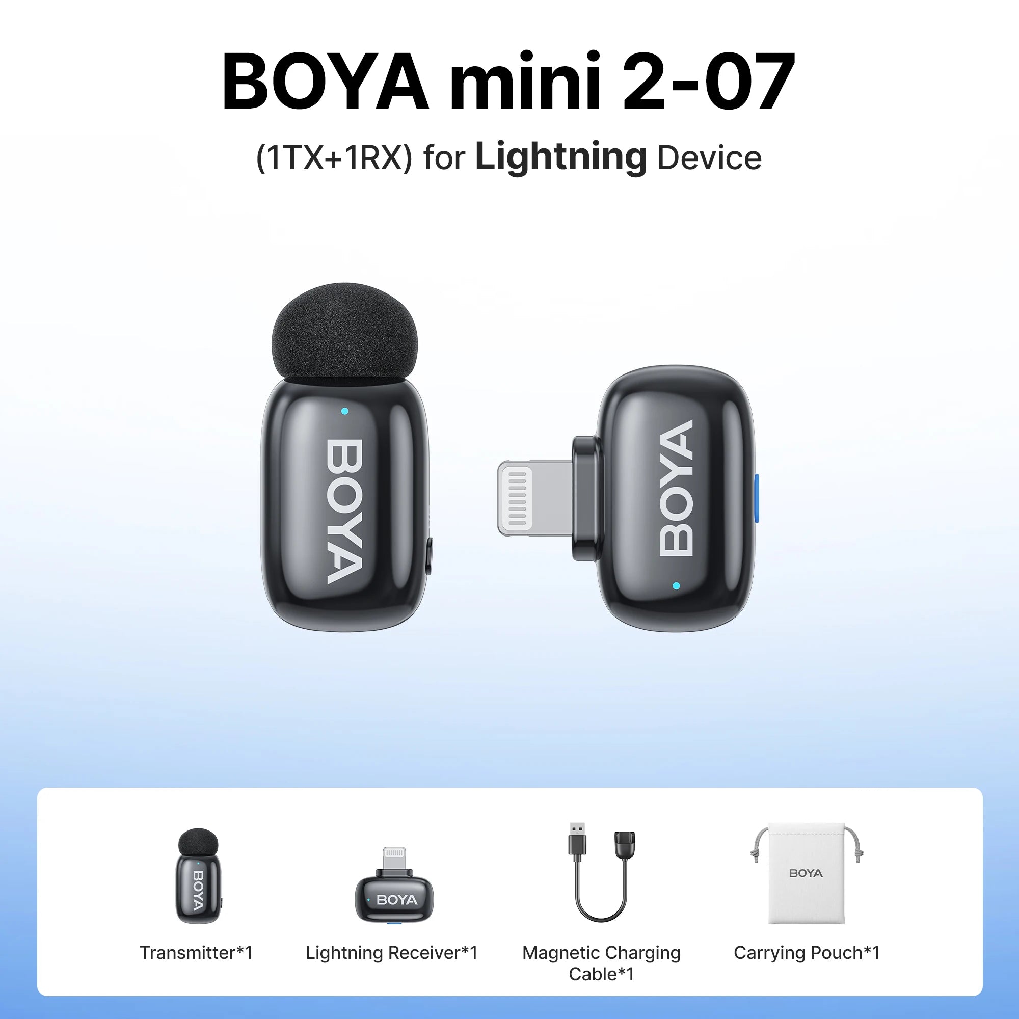 BOYA Mini 2 Wireless Lavalier Microphone – AI Noise Reduction for iPhone & Android