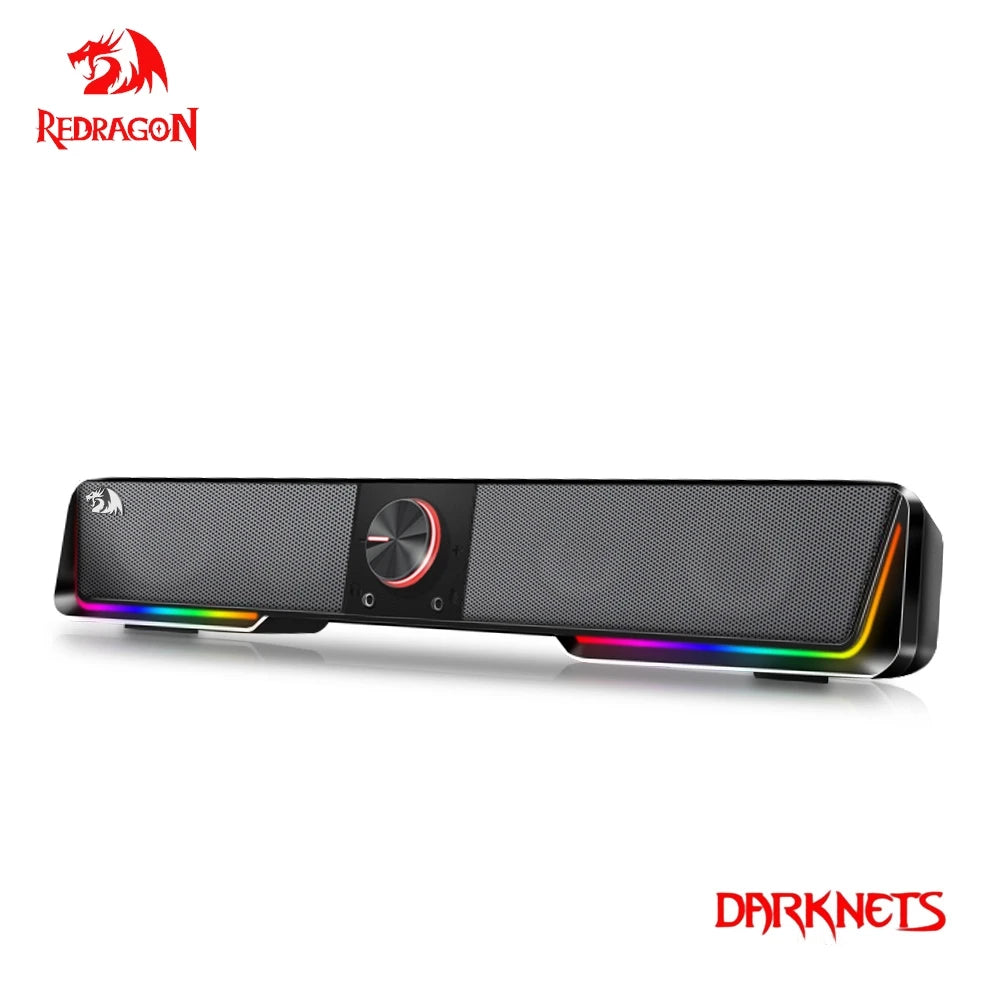 Redragon GS570 Darknets RGB Bluetooth Sound Bar – 2.0 Stereo PC Speakers with 3.5mm AUX, USB Powered, Dynamic RGB Lighting, Compact Desktop Soundbar for Gaming, Movies & Music