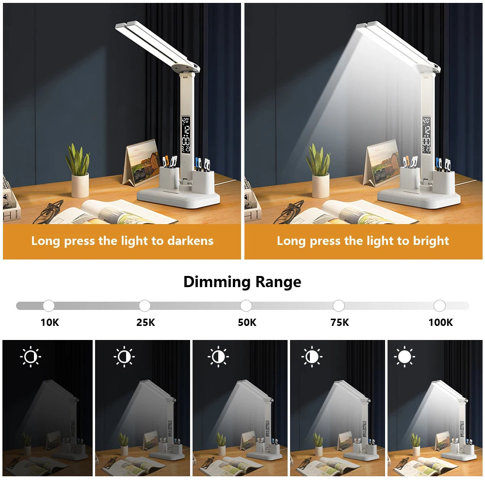 Double Headed Eye Protection Table Lamp LED Rechargeable Dimmable Desk Light Smart Display For Study Reading Bedside Night Light