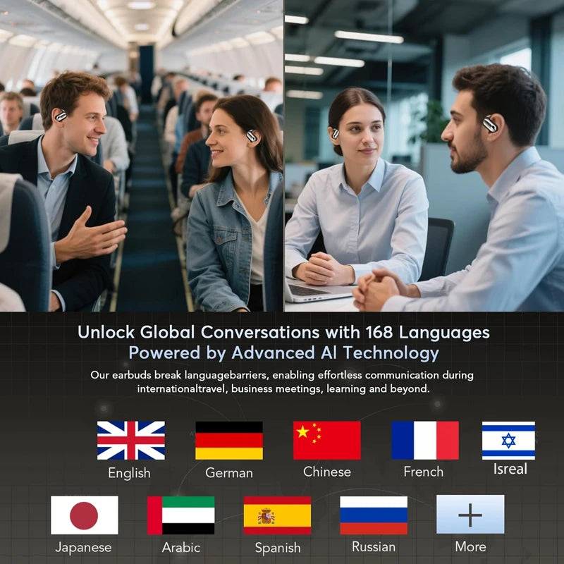 UYUXIO AI Translator Earbuds – 144 Languages Real-Time Translation, OWS Design