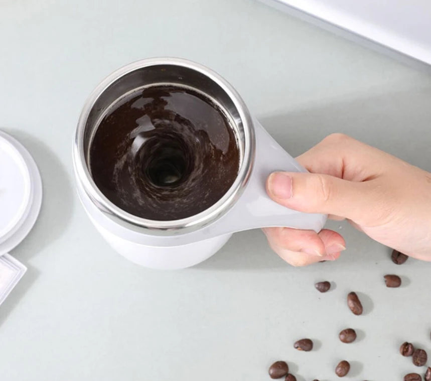 SpinSip Self-Stirring Magnetic Stainless Steel Mug – Auto Mixing Coffee Cup