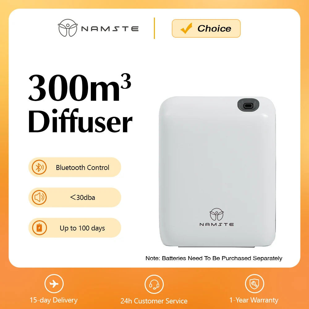 NAMSTE 300m³ Battery-Powered Aromatic Oil Diffuser – 200ml Electric Home Fragrance