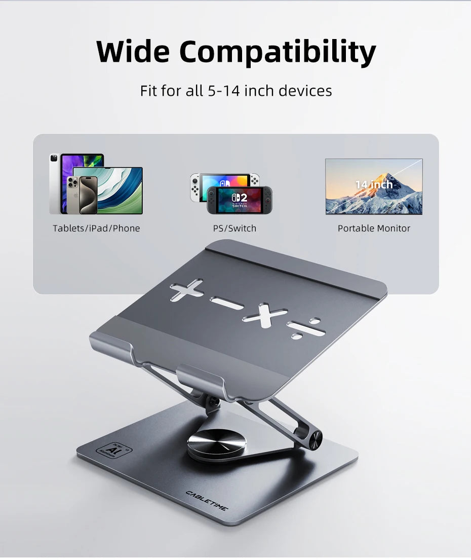 CABLETIME 360° Rotation Tablet Stand for iPad Adjustable Aluminum Foldable Desktop Stand Holder For Ipad Pro/Air/Mini Switch2 1