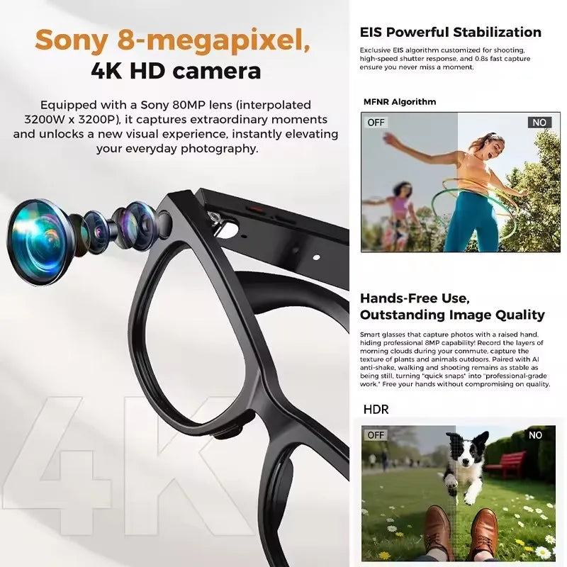 NightVision AI Smart Glasses – 8MP HD Camera, 3600mAh Battery & AI Translation