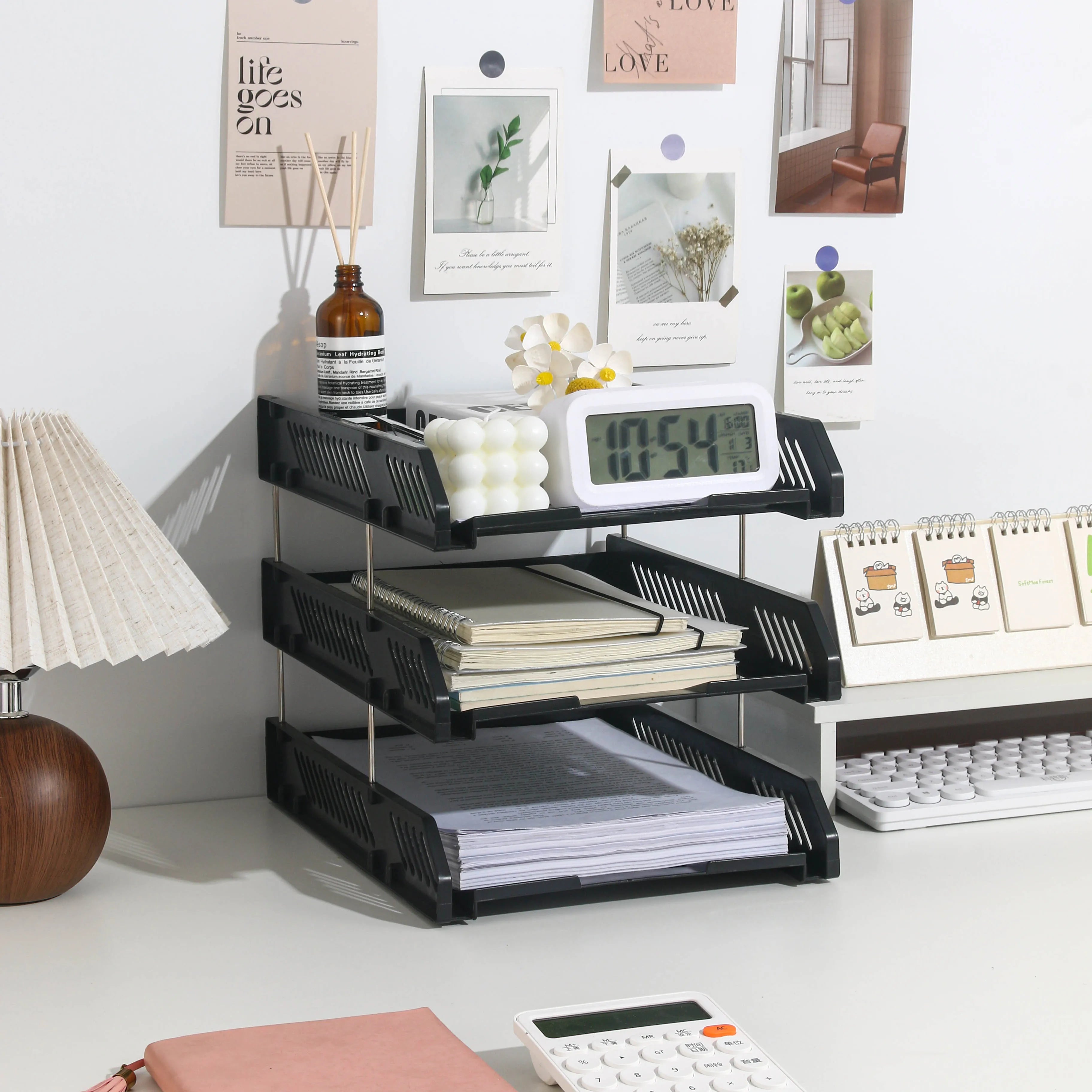 Three-Layer File Holder File Tray Plastic Horizontal File Frame File Organization Information Desktop Storage Rack Desk Storage File Basket Multi-Layer File Rack Folder Storage Box