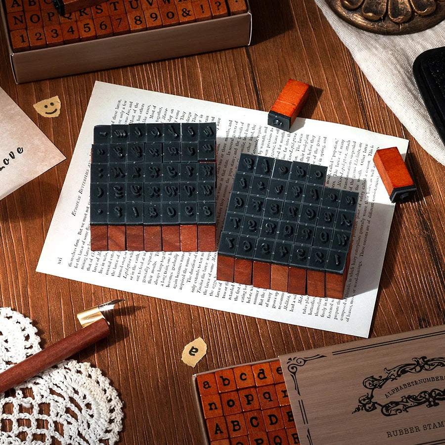 RetroStamp 70-Piece Typewriter Wood Stamp Set – Retro Letters, Numbers & Symbols
