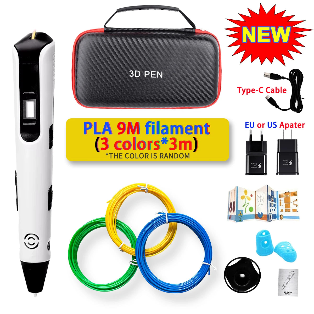 GlowPen Kids 3D Pen – PLA Filament, Power Adapter & Travel Case, Birthday Gift