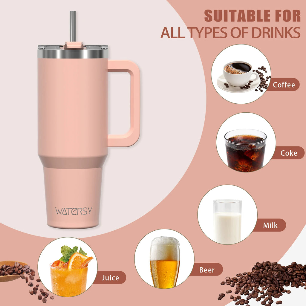 WATERSY Stainless Steel Tumbler with Straw – 20oz / 30oz / 40oz Vacuum Insulated