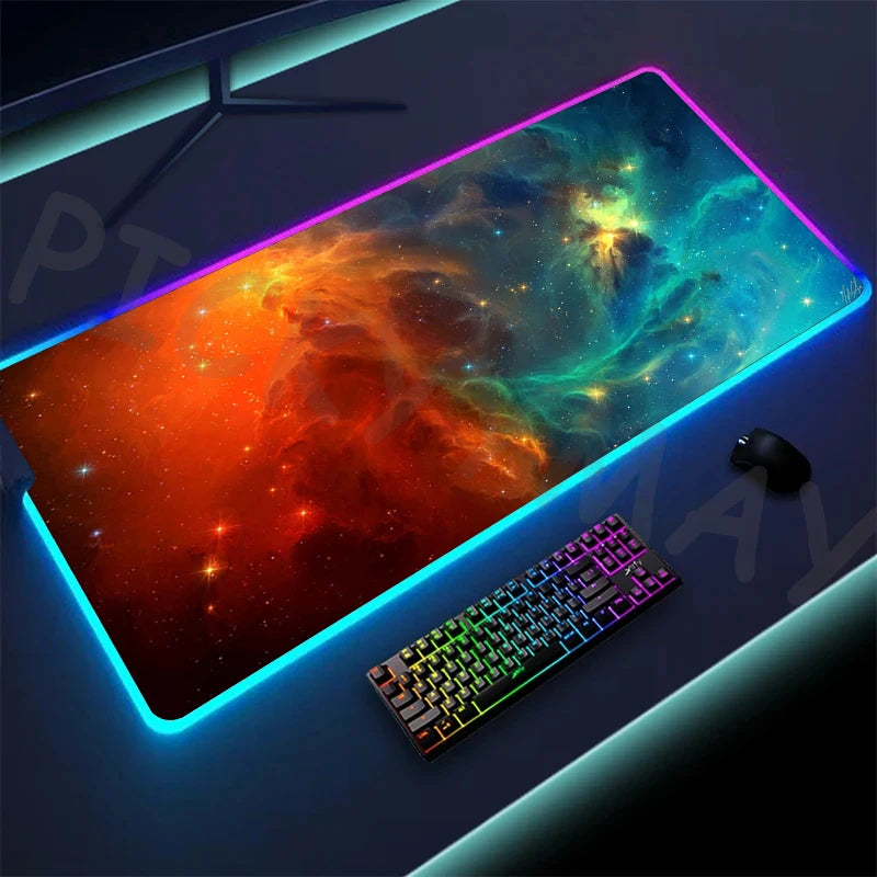 Cosmic Glow RGB XL Gaming Desk Mat – LED Backlit Space Mouse Pad (XXL)