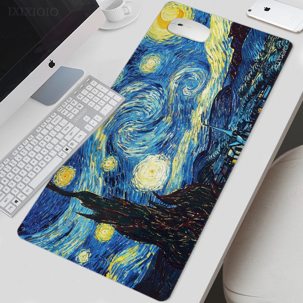 Van Gogh Starry Night XL Gaming Mouse Pad – Artistic XXL Desk Mat | HD Printed Non-Slip Soft Rubber Playmat for Office & Gaming Setup