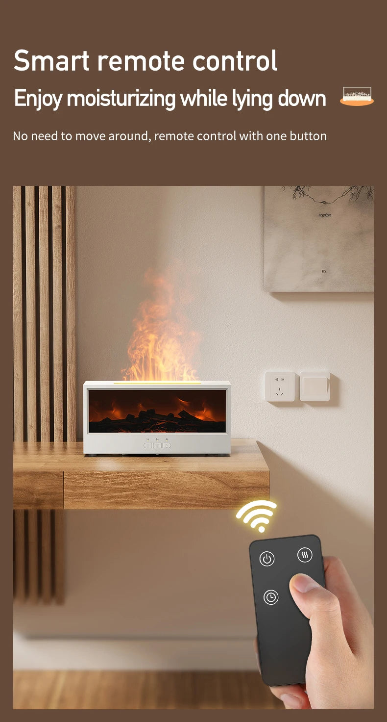 VISSKO Creative Fireplace Air Humidifier – Waterless Aroma Diffuser with LED & Remote Control