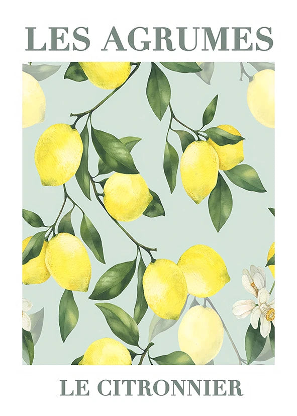 Retro Lemon Garden Canvas Art Poster-Fresh Lemon and Olive Tree Wall Prints for Modern Living Room,Office,and Home Decor Gifts