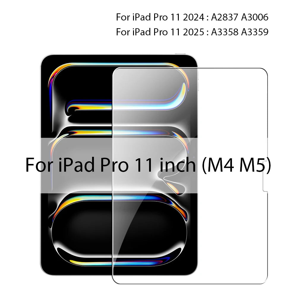 For iPad A16 Pro 13 M5 M4 12.9 10 9 9th 10th Generation Tempered Glass Screen Protector For Ipad Air 11 M2 M3 5 4 Mini 6 7 Film