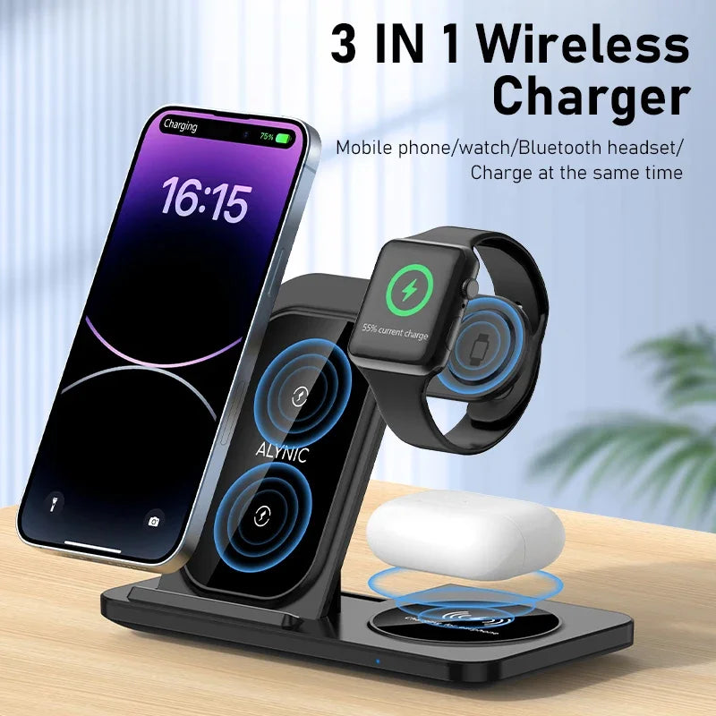 FoldCharge Foldable Fast Wireless Charging Station – iPhone 16/15/14, Apple Watch & AirPods