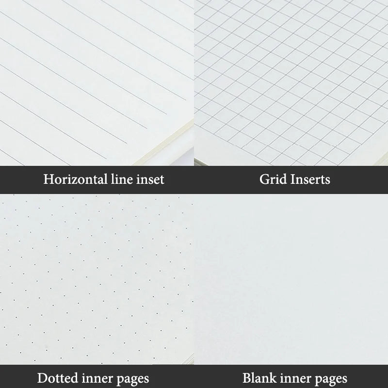 A5/B5 Thickened Notebook,4 Types Inner Pages,132 Sheets/Book,PU Waterproof Cover Diary Agenda Office Student Diary
