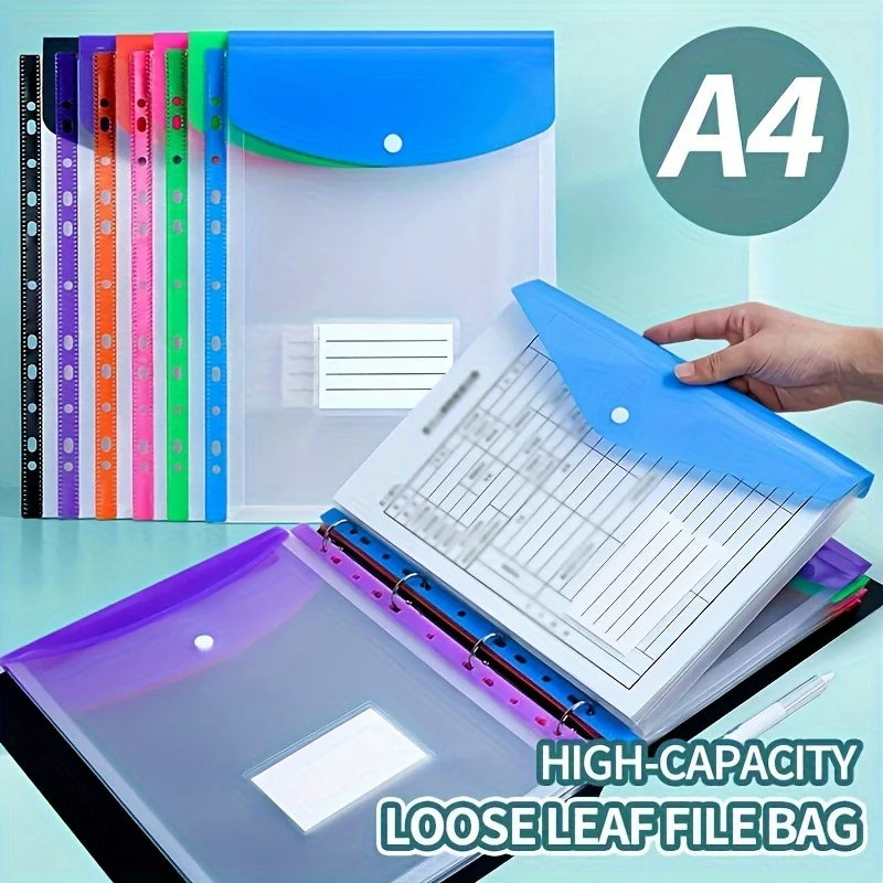 6/12pcs A4 Expanding File Folders with Push-Button 11-Ring Binder Pockets - PP Plastic Document Organizer with Locking Mechanism