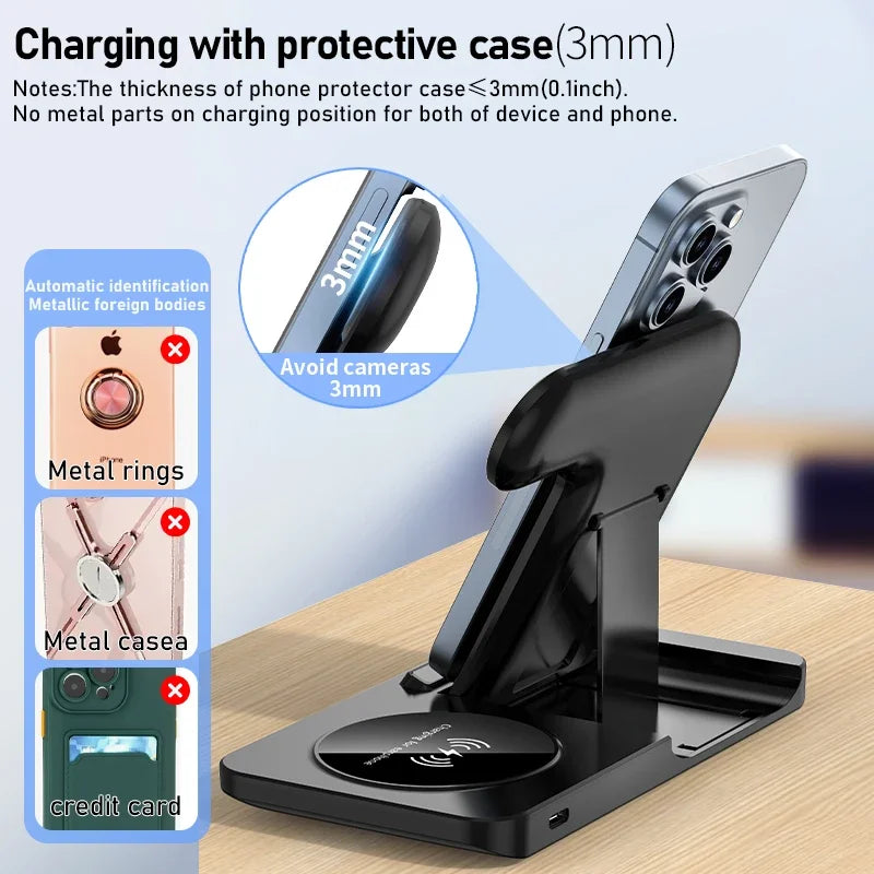 FoldCharge Foldable Fast Wireless Charging Station – iPhone 16/15/14, Apple Watch & AirPods