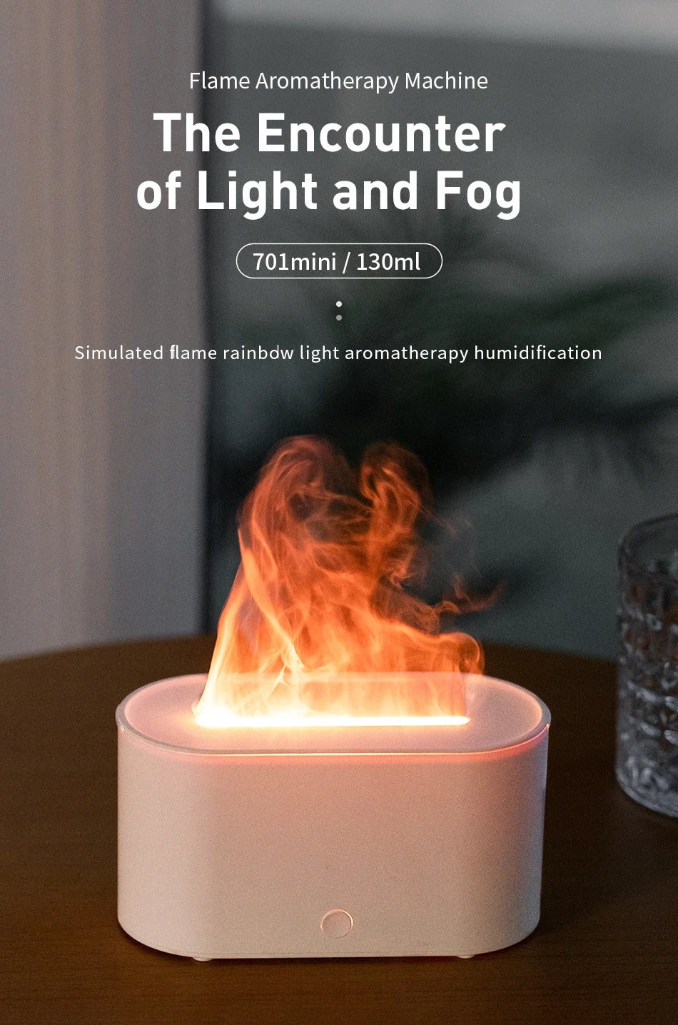 FlameGlow Mini Aroma Diffuser – Colourful Flame Effect Humidifier & Essential Oil Diffuser