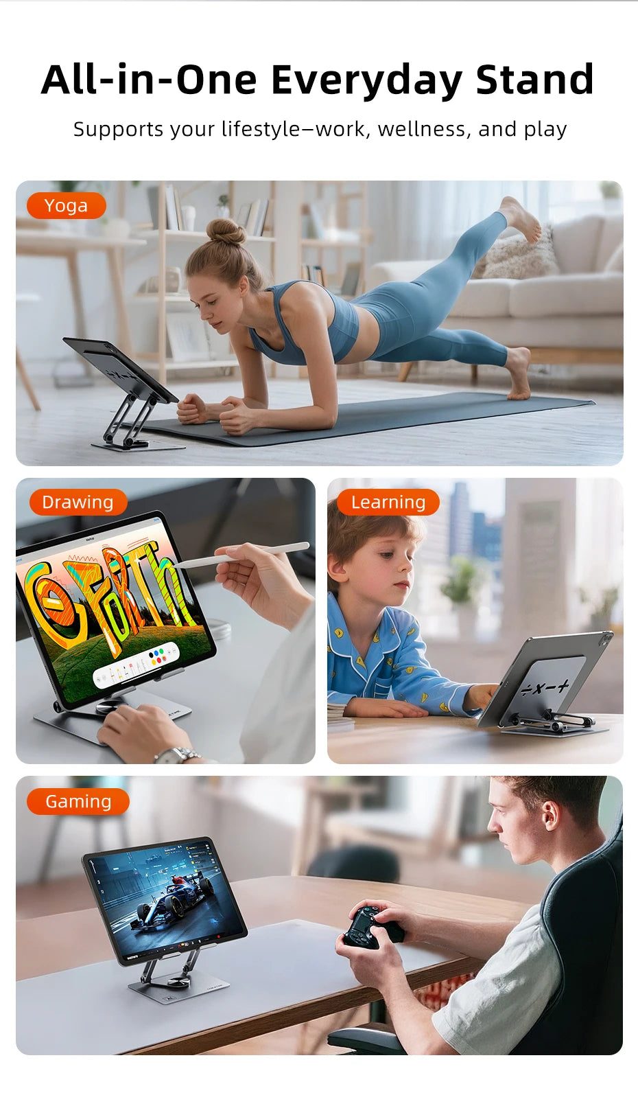 CABLETIME 360° Rotation Tablet Stand for iPad Adjustable Aluminum Foldable Desktop Stand Holder For Ipad Pro/Air/Mini Switch2 1