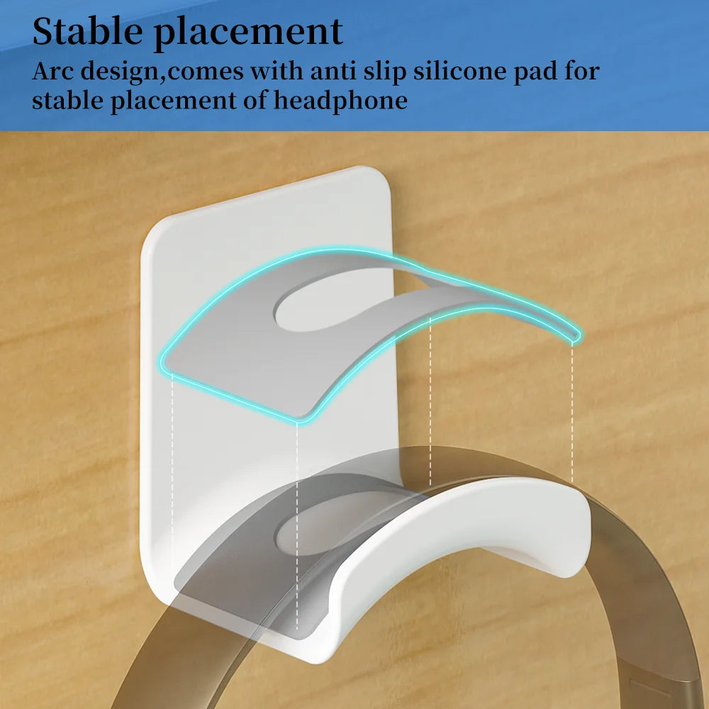 Universal No-Drill Headphone Stand – Under-Desk & Wall-Mount Headset Hanger, Adhesive Plastic Holder for Gaming Headphones, Earbuds & Audio Gear