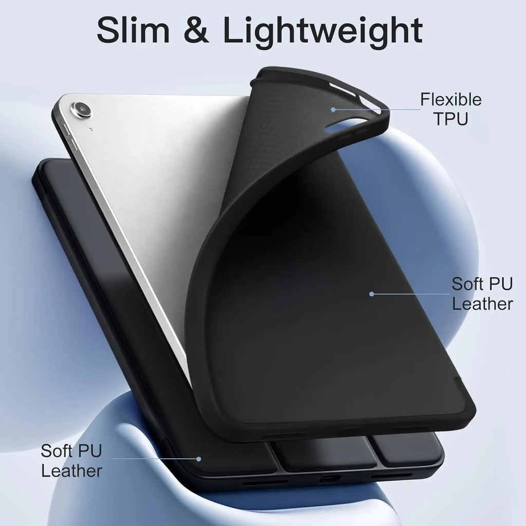 for iPad 5/6/7/8/9/10th gen Compatible with Air 4/5/6/7 Pro 11, three fold stand intelligent protective cover with soft TPU case
