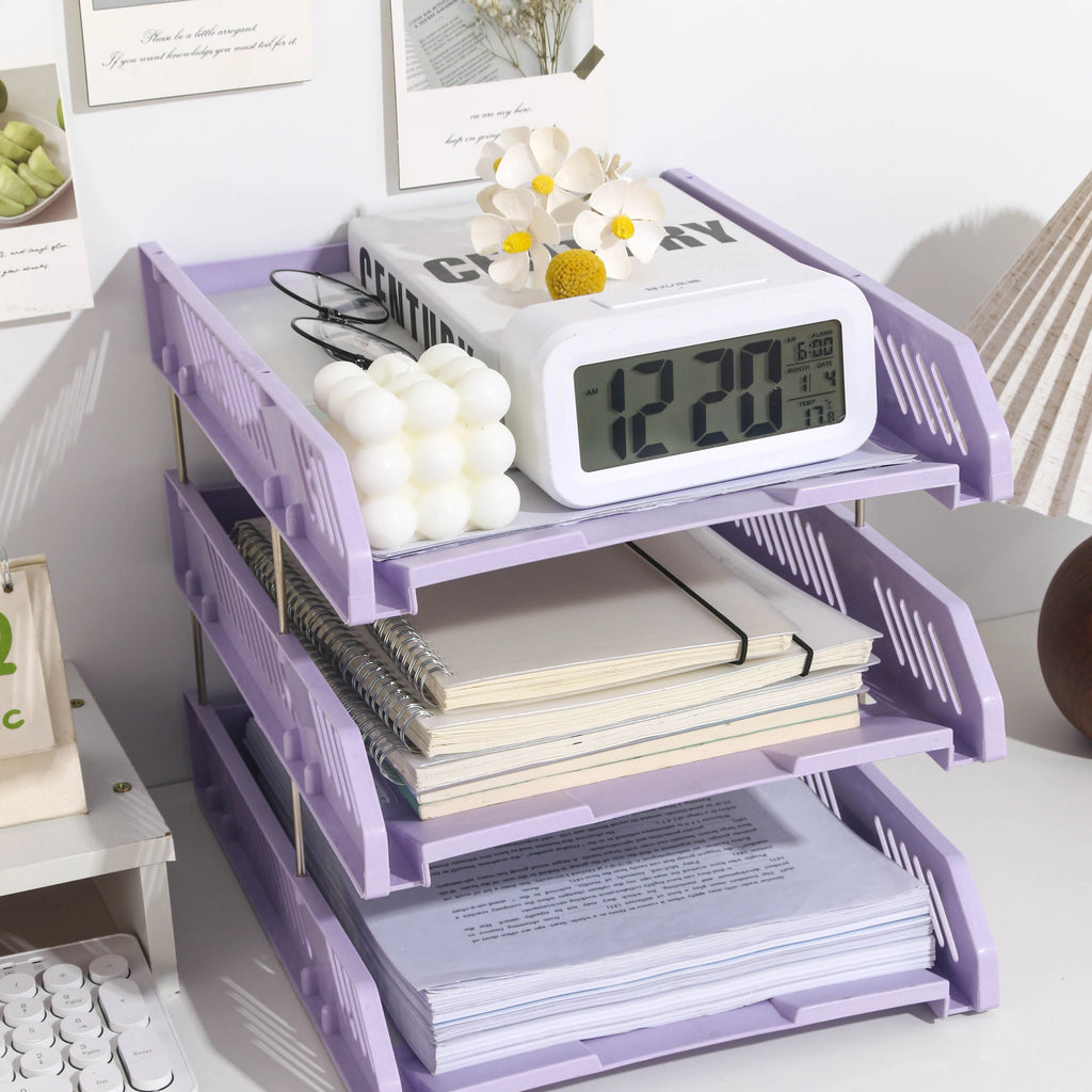 Three-Layer File Holder File Tray Plastic Horizontal File Frame File Organization Information Desktop Storage Rack Desk Storage File Basket Multi-Layer File Rack Folder Storage Box