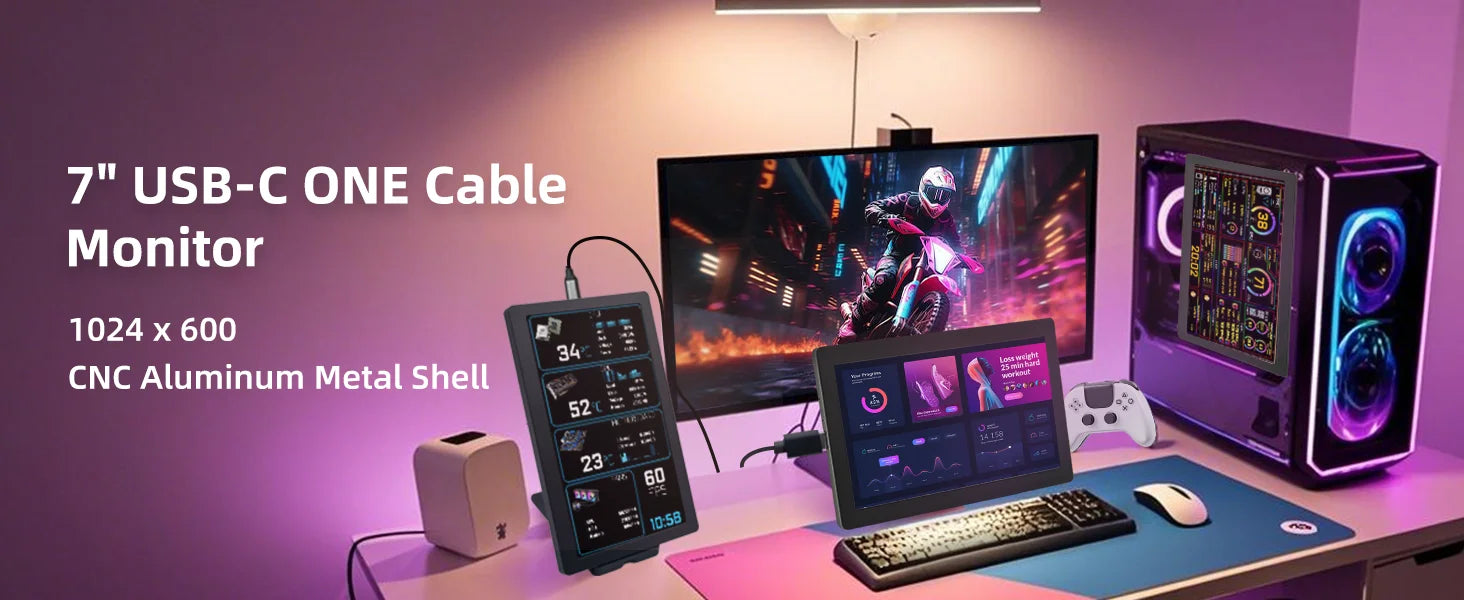 PC Stats Monitor – 5"/7" IPS USB-C Secondary Screen for CPU, GPU & RAM Monitoring (AIDA64)