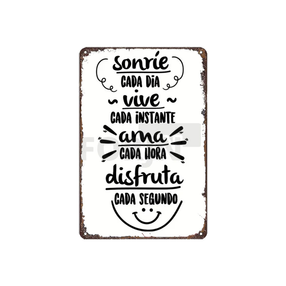 Spanish Inspirational Quote Poster,Spain Wall Art Metal Sign,Black and White Minimalist Painting,Gift for Home Room Office Decor