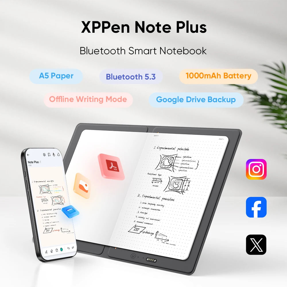 XPPen Note Plus Bluetooth Smart Notebook – A5, Battery-Free Pen, iOS & Android