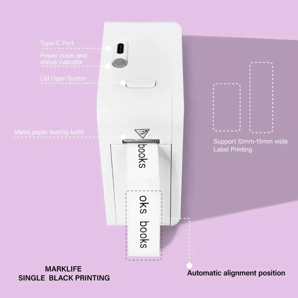 MarkLife P15 Mini Portable Bluetooth Thermal Label Printer – Home & Office Sticker Maker