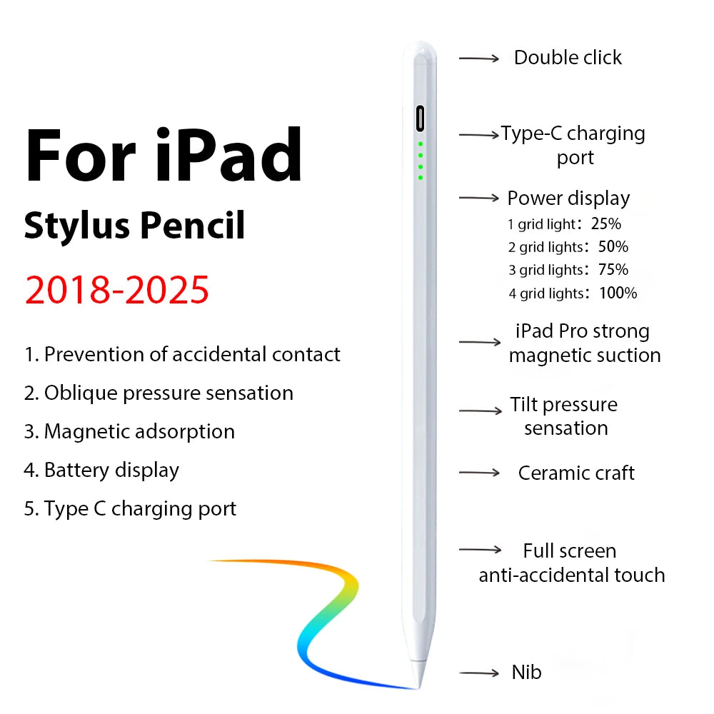 For Apple Pencil Stylus For iPad A16 Air 11 5 4 Pro 11th 13 12.9 M5 M4 M3 M2 Pens 10 9 8 10th 9th Generation Mini 7 6 Touch Pen