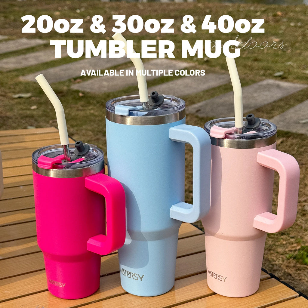 WATERSY Stainless Steel Tumbler with Straw – 20oz / 30oz / 40oz Vacuum Insulated