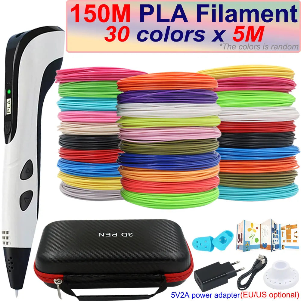 Kids 3D Pen with LCD Screen – 200M PLA Filament, Power Adapter & Travel Case